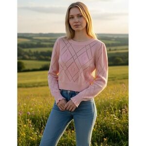 NWOT LoveShackFancy Delancy Pullover Knit Sweater Pink Winter Blush Women Size S